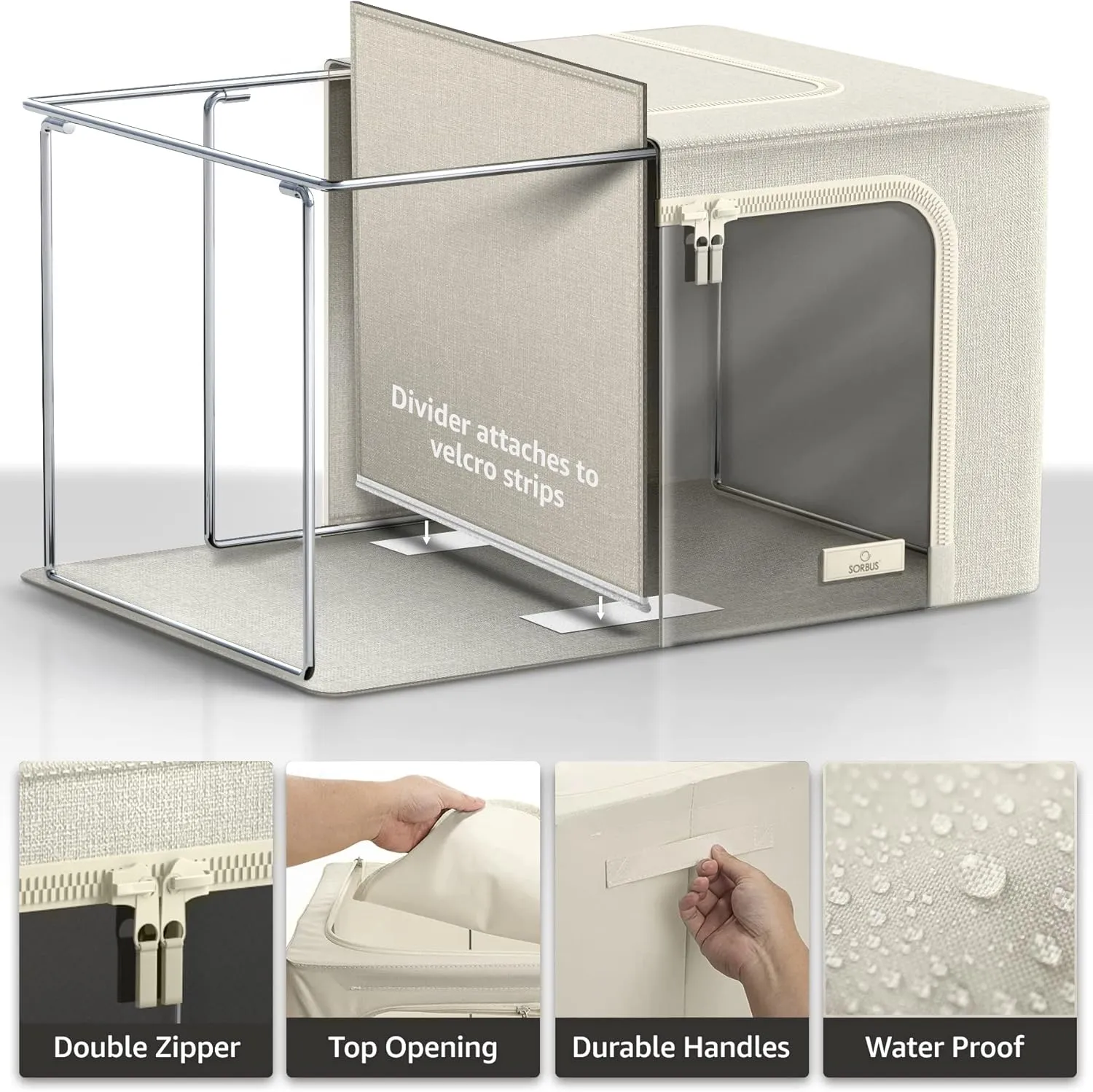 Sorbus Storage Bins with Divided Interior - Large Stackable & Foldable Organizer Containers with Metal Frame, Oxford Fabric, Large Window & Carry Handles - Organization for Bedroom, Linens & Clothes