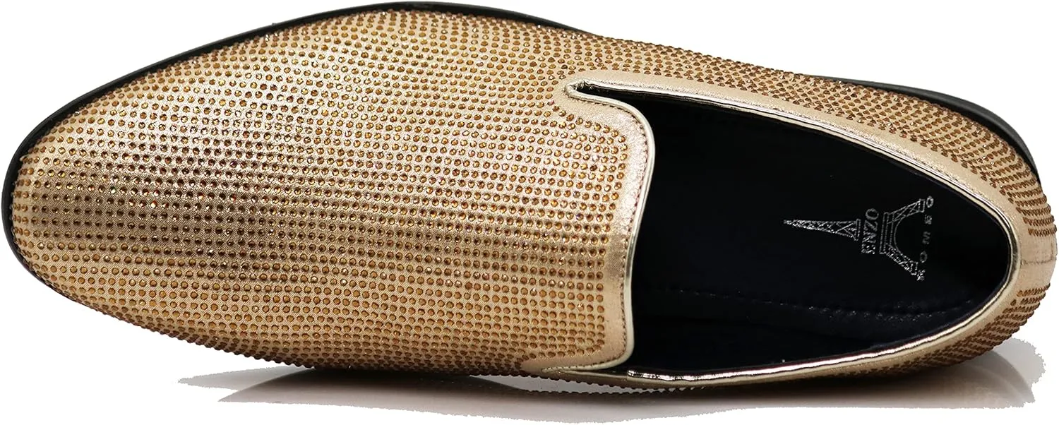 SPK24 Men Vintage Spikes Sparkle Formal Tuxedo Stage Fashion Slip On Loafer Dress Shoes