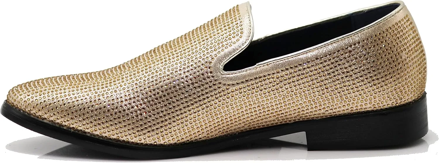 SPK24 Men Vintage Spikes Sparkle Formal Tuxedo Stage Fashion Slip On Loafer Dress Shoes