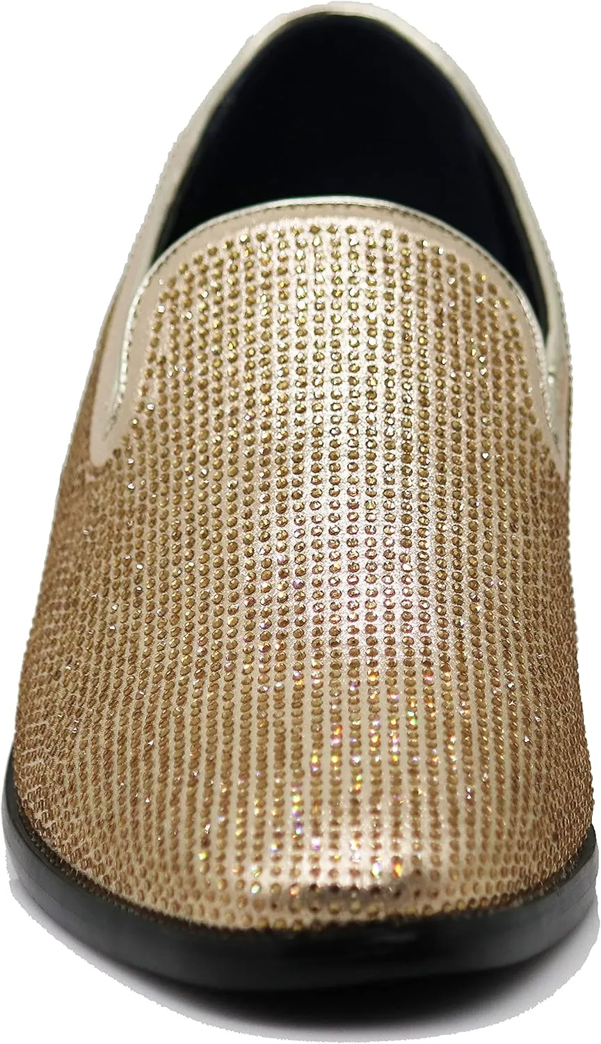 SPK24 Men Vintage Spikes Sparkle Formal Tuxedo Stage Fashion Slip On Loafer Dress Shoes