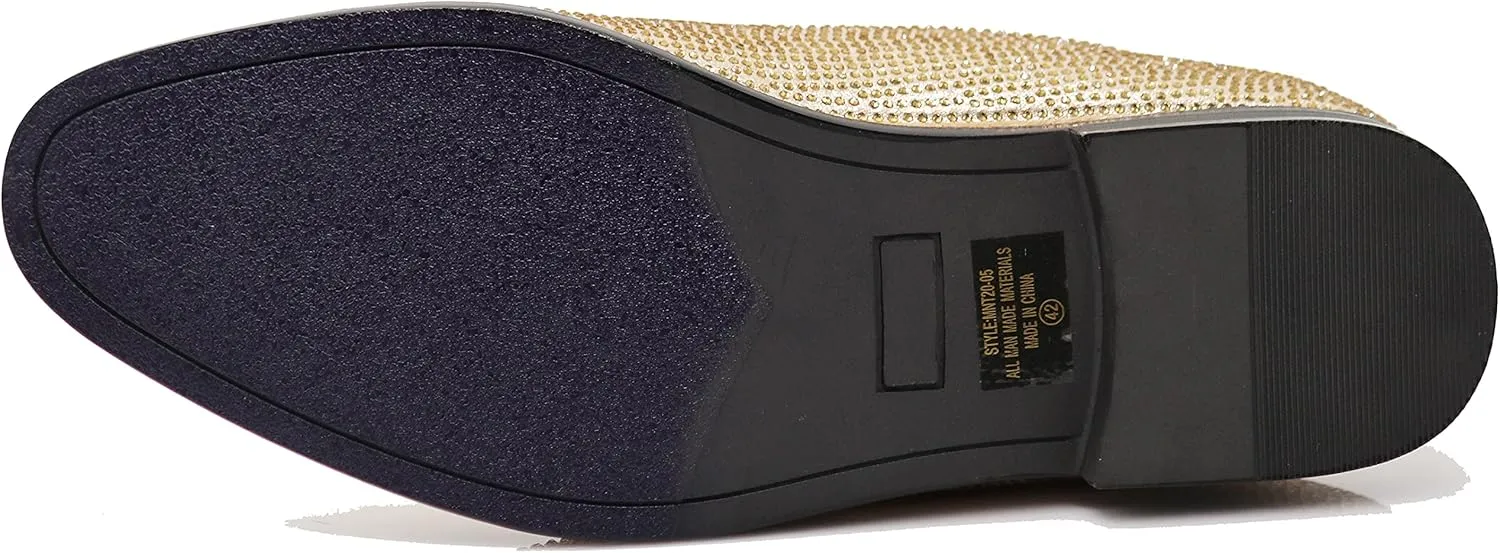 SPK24 Men Vintage Spikes Sparkle Formal Tuxedo Stage Fashion Slip On Loafer Dress Shoes