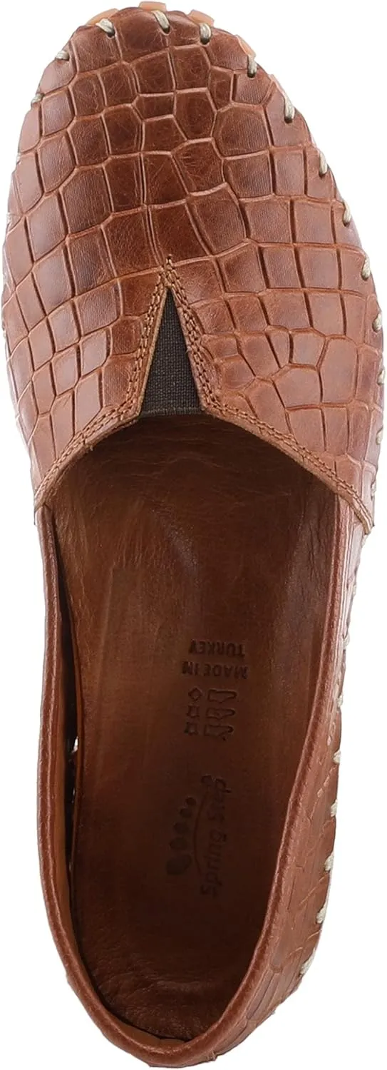 Spring Step Kathaleta-Croco Shoes for Women - Ladies Leather Booties with Rubber Outsole - Comfortable Slip-On Flat Shoes for Womens
