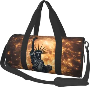 Statue Of Liberty New York Fireworks Travel Bag for Women & Men, Large Capacity Duffle Bag with Detachable Shoulder Strap, Waterproof Overnight Weekender Bag for Gym Business Vacation Short Trips