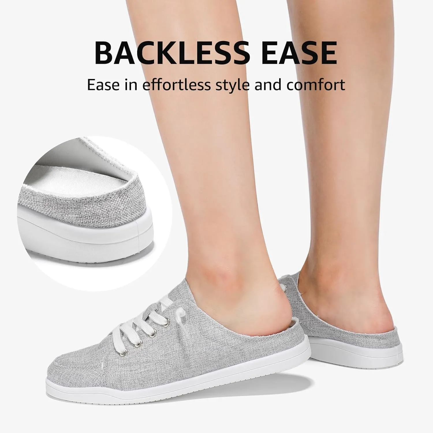 STQ Canvas Shoes for Women Slip on Mules Blackless Casual Sneakers Arch Support Tennis Shoes Iron Grey Size 6