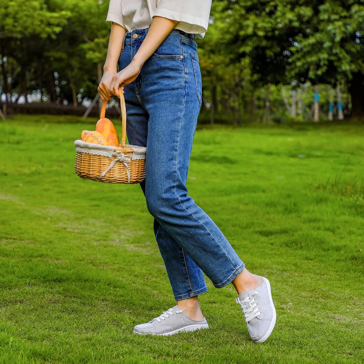 STQ Canvas Shoes for Women Slip on Mules Blackless Casual Sneakers Arch Support Tennis Shoes Iron Grey Size 6