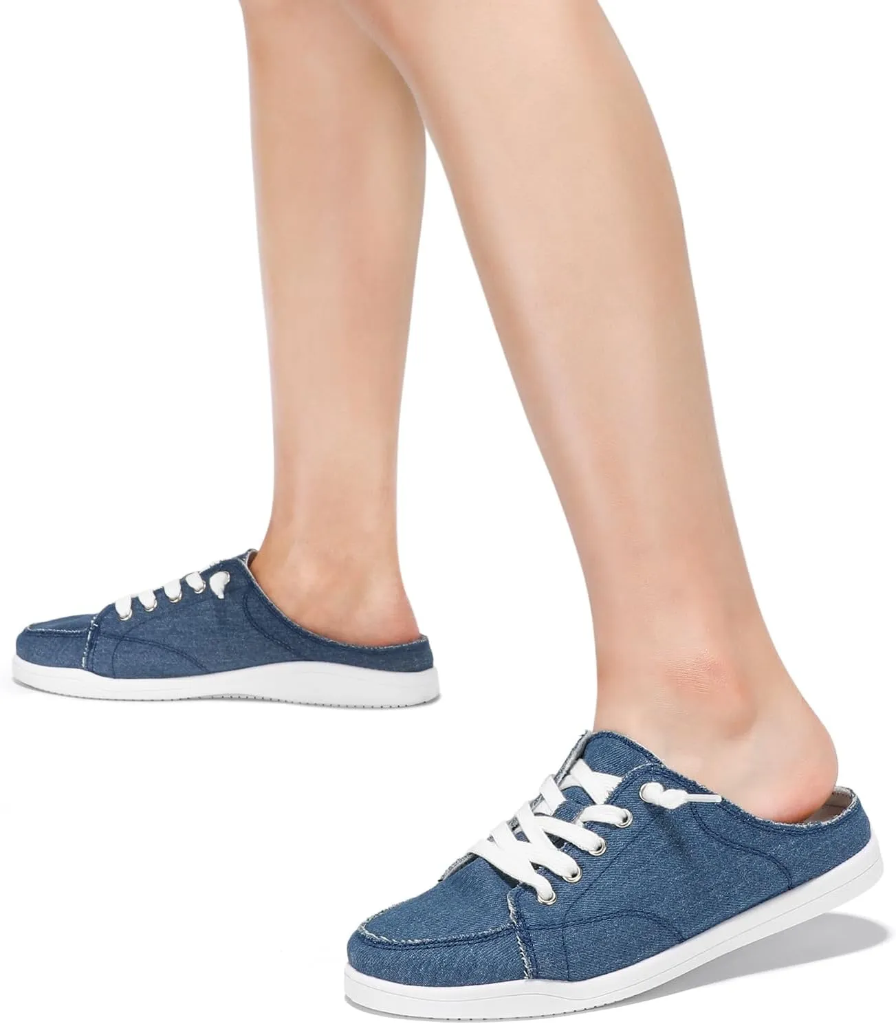 STQ Mules for Women Slip On Sneakers Backless Canvas Shoes Comfort Casual Tennis Shoes, Denim Blue Size 6
