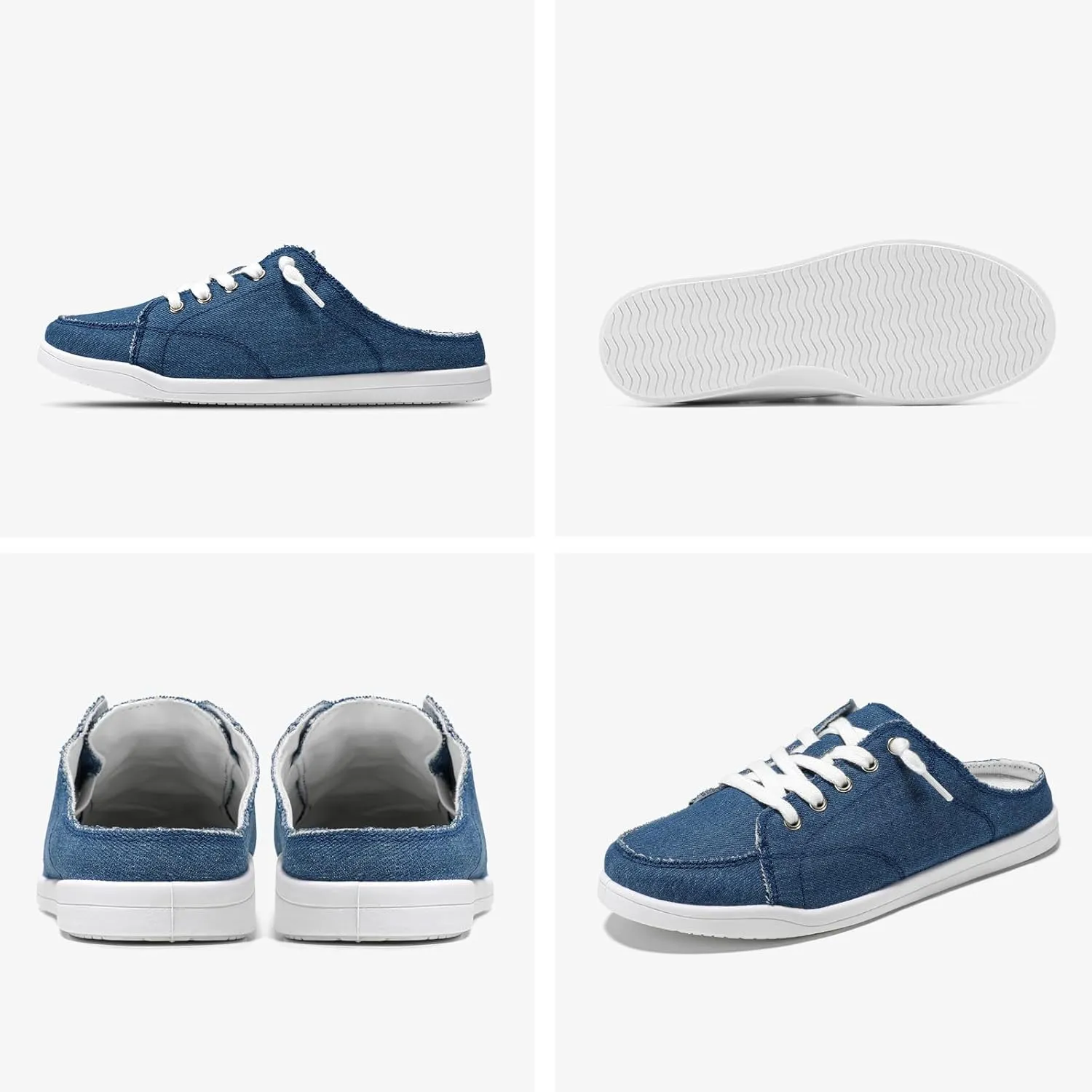 STQ Mules for Women Slip On Sneakers Backless Canvas Shoes Comfort Casual Tennis Shoes, Denim Blue Size 6