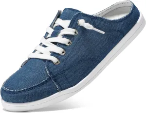 STQ Mules for Women Slip On Sneakers Backless Canvas Shoes Comfort Casual Tennis Shoes, Denim Blue Size 6