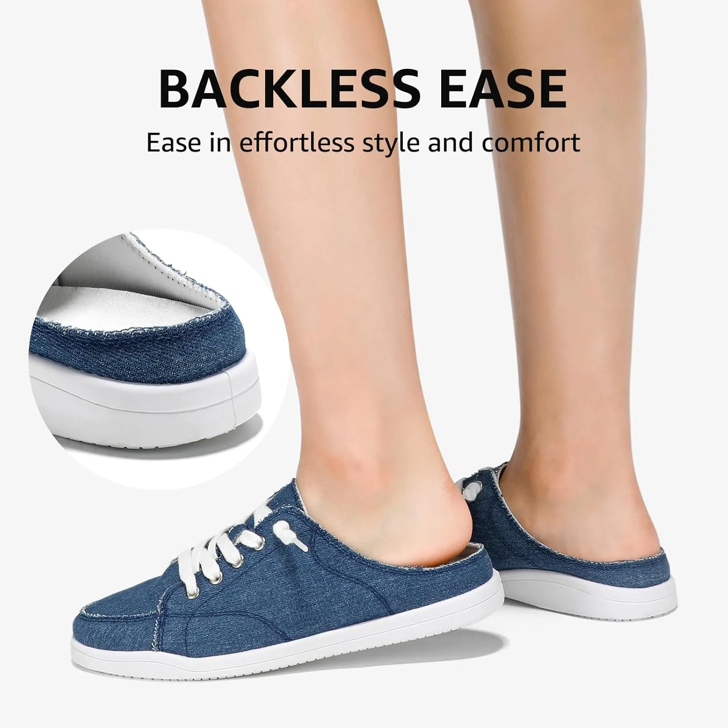STQ Mules for Women Slip On Sneakers Backless Canvas Shoes Comfort Casual Tennis Shoes, Denim Blue Size 6