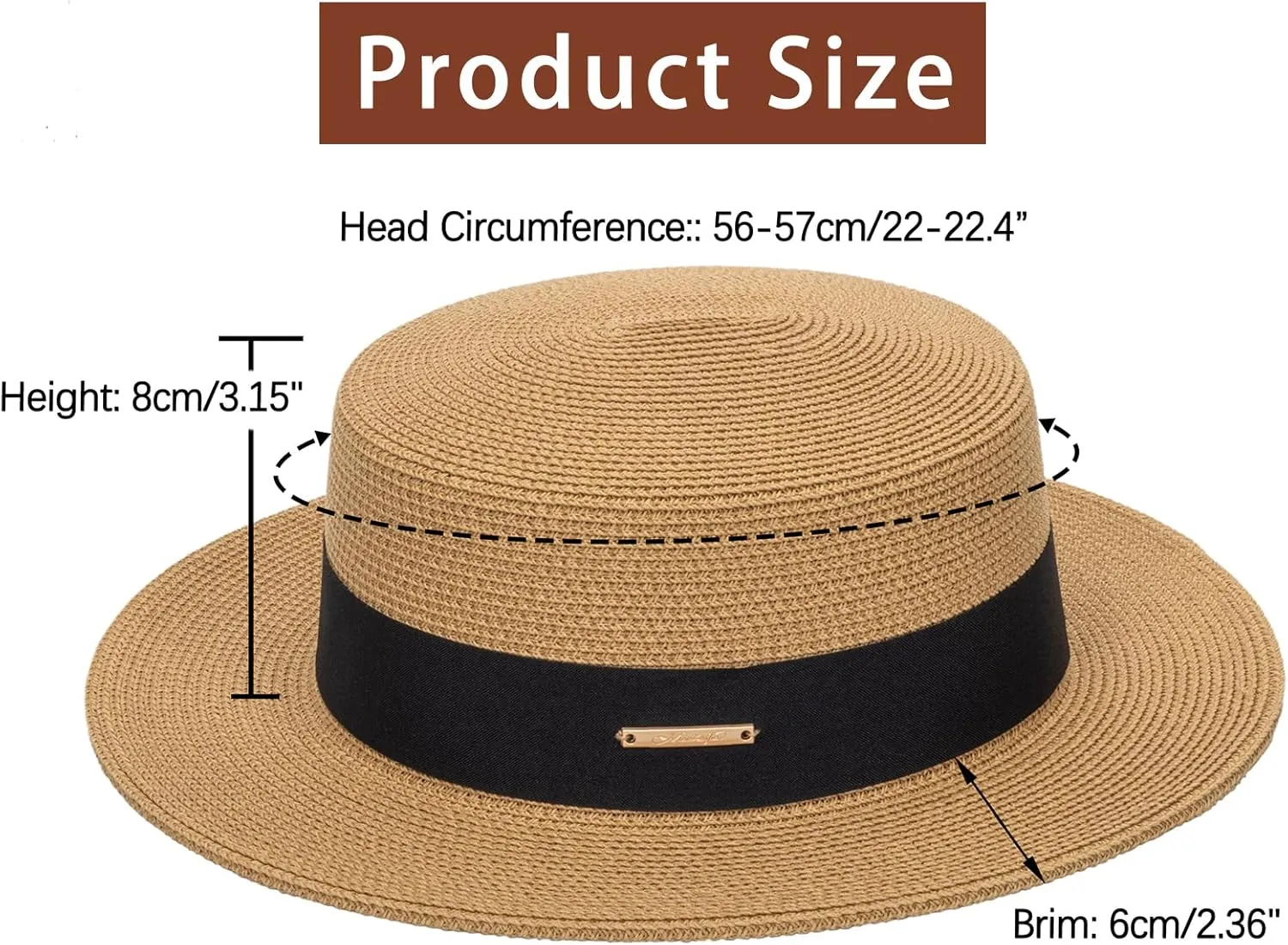 Straw Boater Summer Sun Hat - Wide Brim Fedora Panama Summer Beach Hat for Men Women(Size:Large)