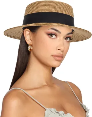 Straw Boater Summer Sun Hat - Wide Brim Fedora Panama Summer Beach Hat for Men Women(Size:Large)