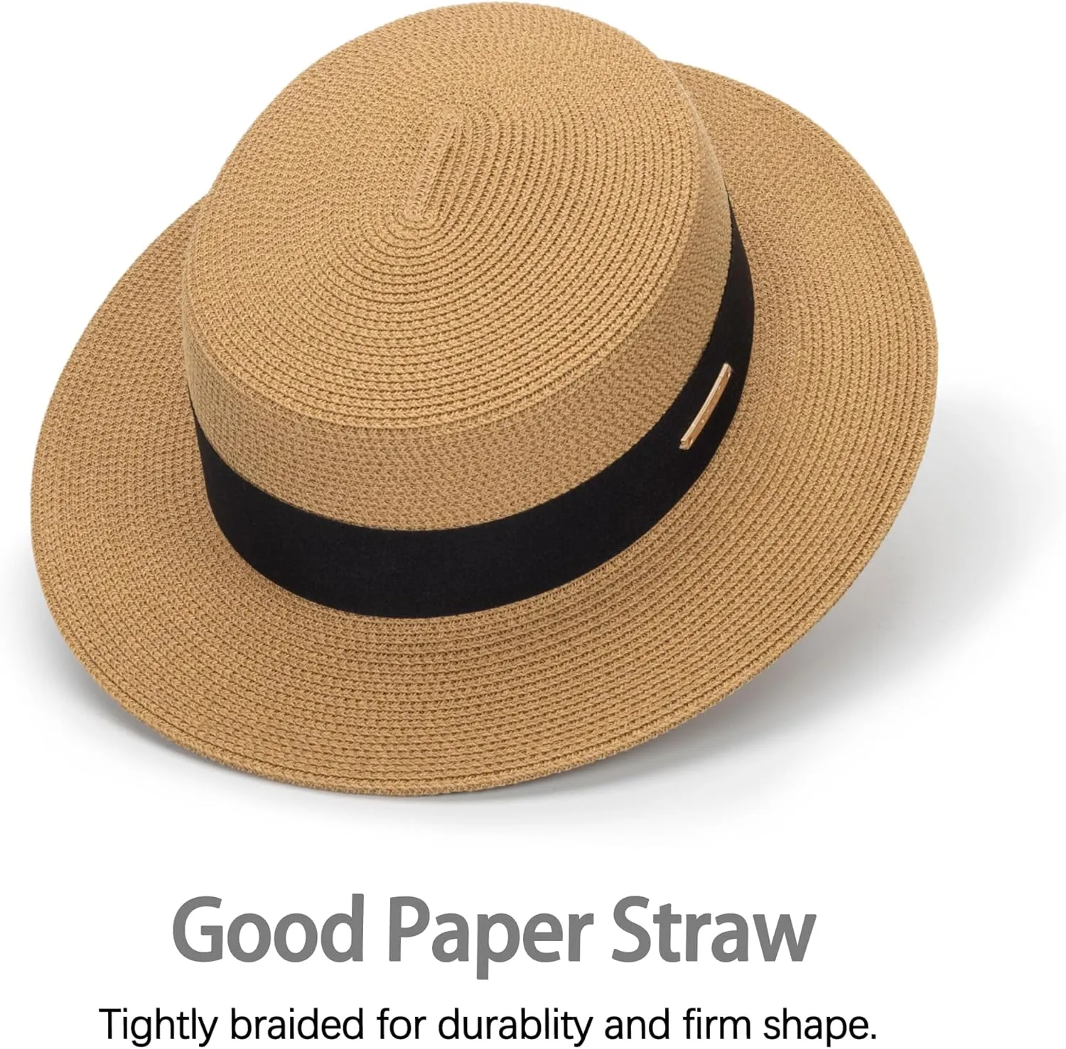 Straw Boater Summer Sun Hat - Wide Brim Fedora Panama Summer Beach Hat for Men Women(Size:Large)