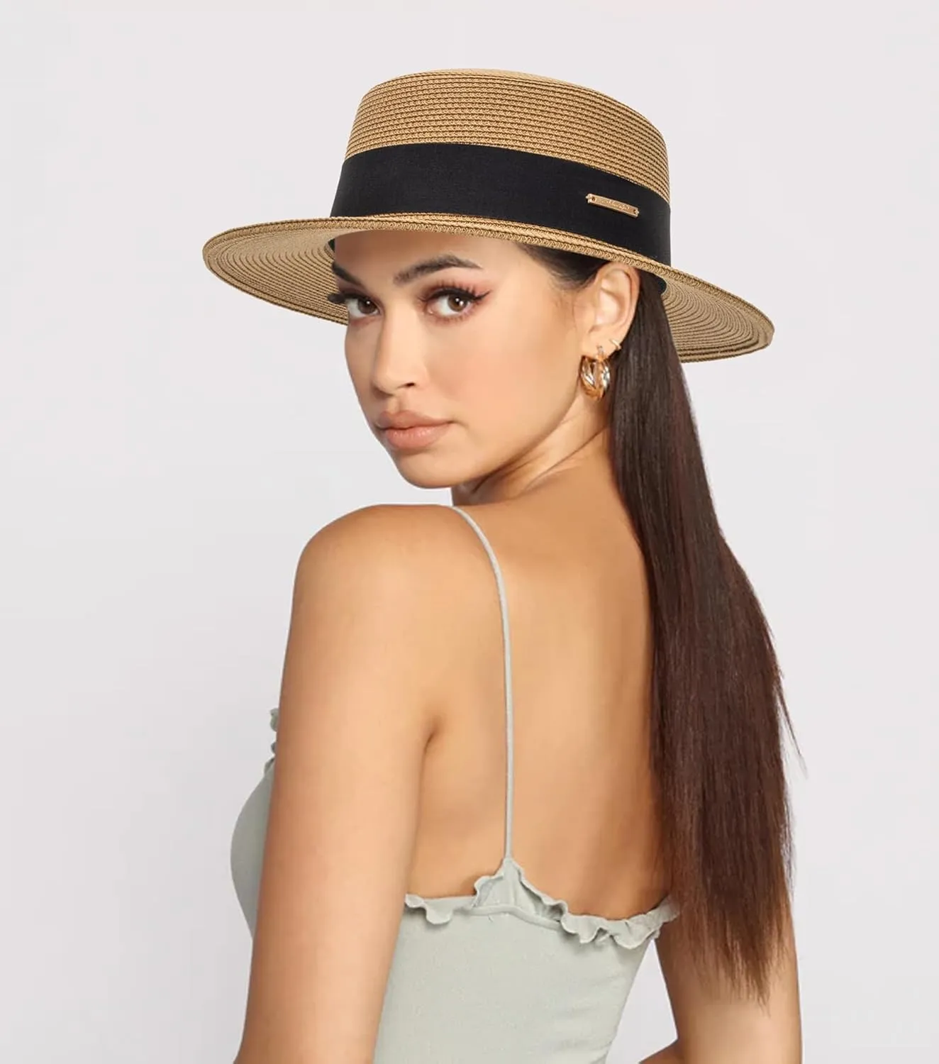 Straw Boater Summer Sun Hat - Wide Brim Fedora Panama Summer Beach Hat for Men Women(Size:Large)