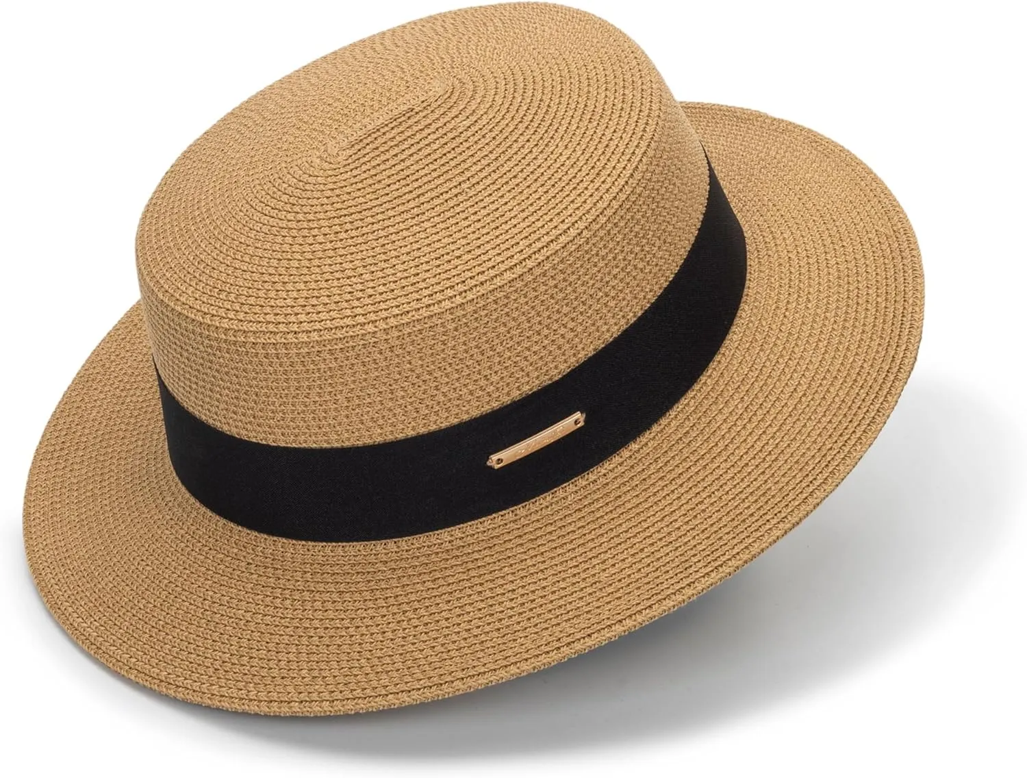 Straw Boater Summer Sun Hat - Wide Brim Fedora Panama Summer Beach Hat for Men Women(Size:Large)
