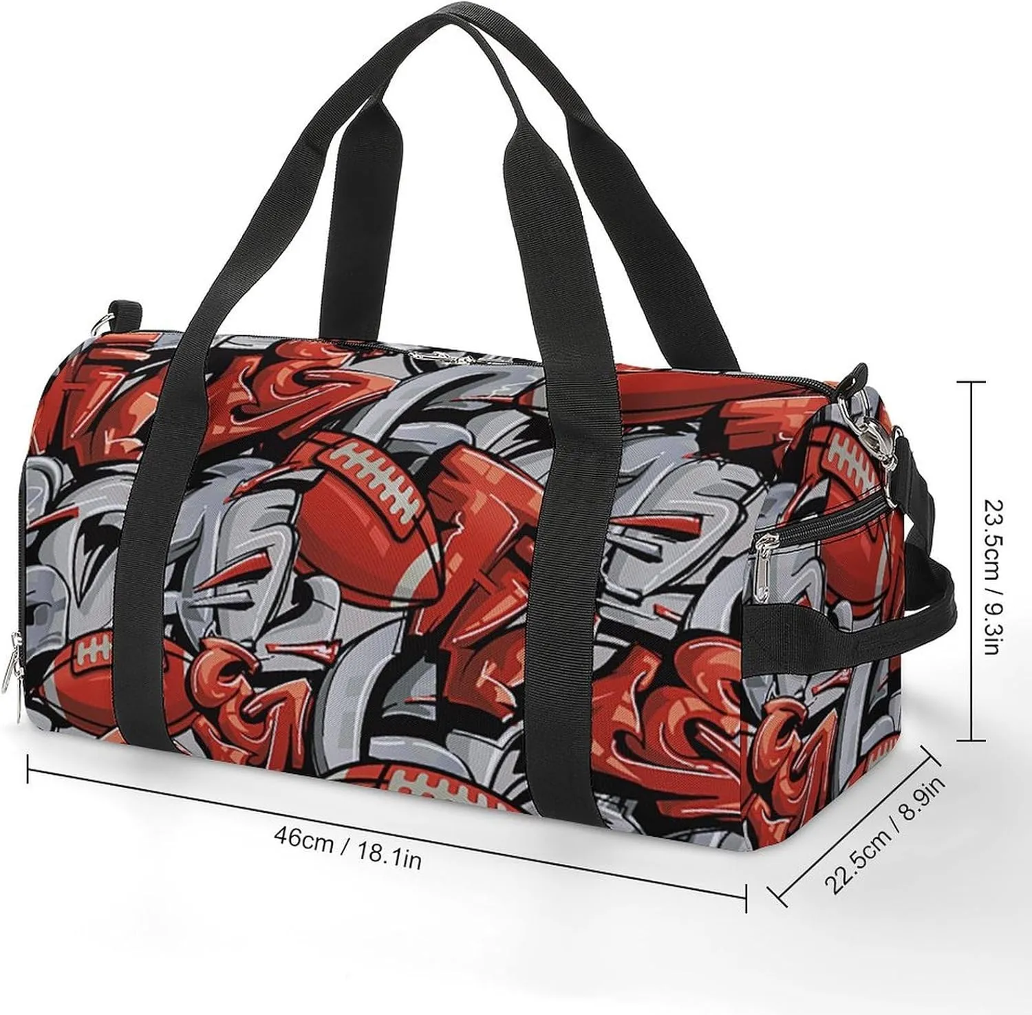Street Art Style Graffiti with Football Fitness Large Gym Bag for Unisex with Shoe Compartment & Wet Pocket