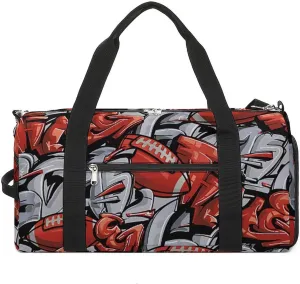 Street Art Style Graffiti with Football Fitness Large Gym Bag for Unisex with Shoe Compartment & Wet Pocket