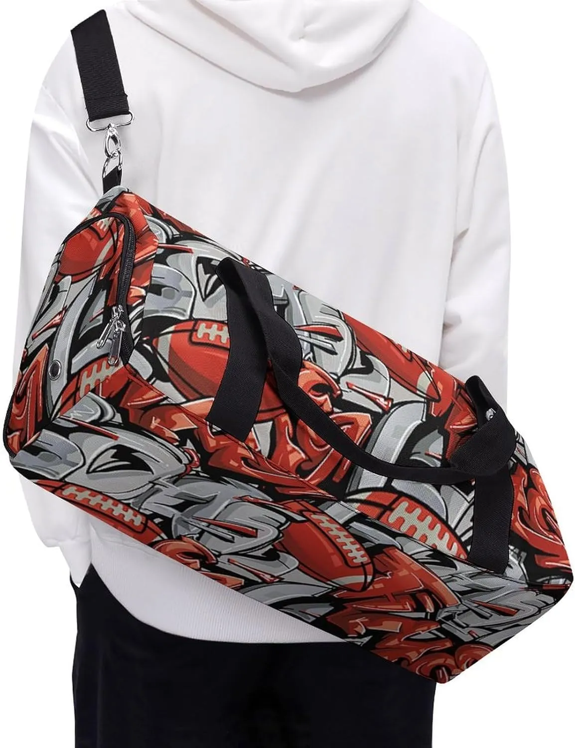 Street Art Style Graffiti with Football Fitness Large Gym Bag for Unisex with Shoe Compartment & Wet Pocket
