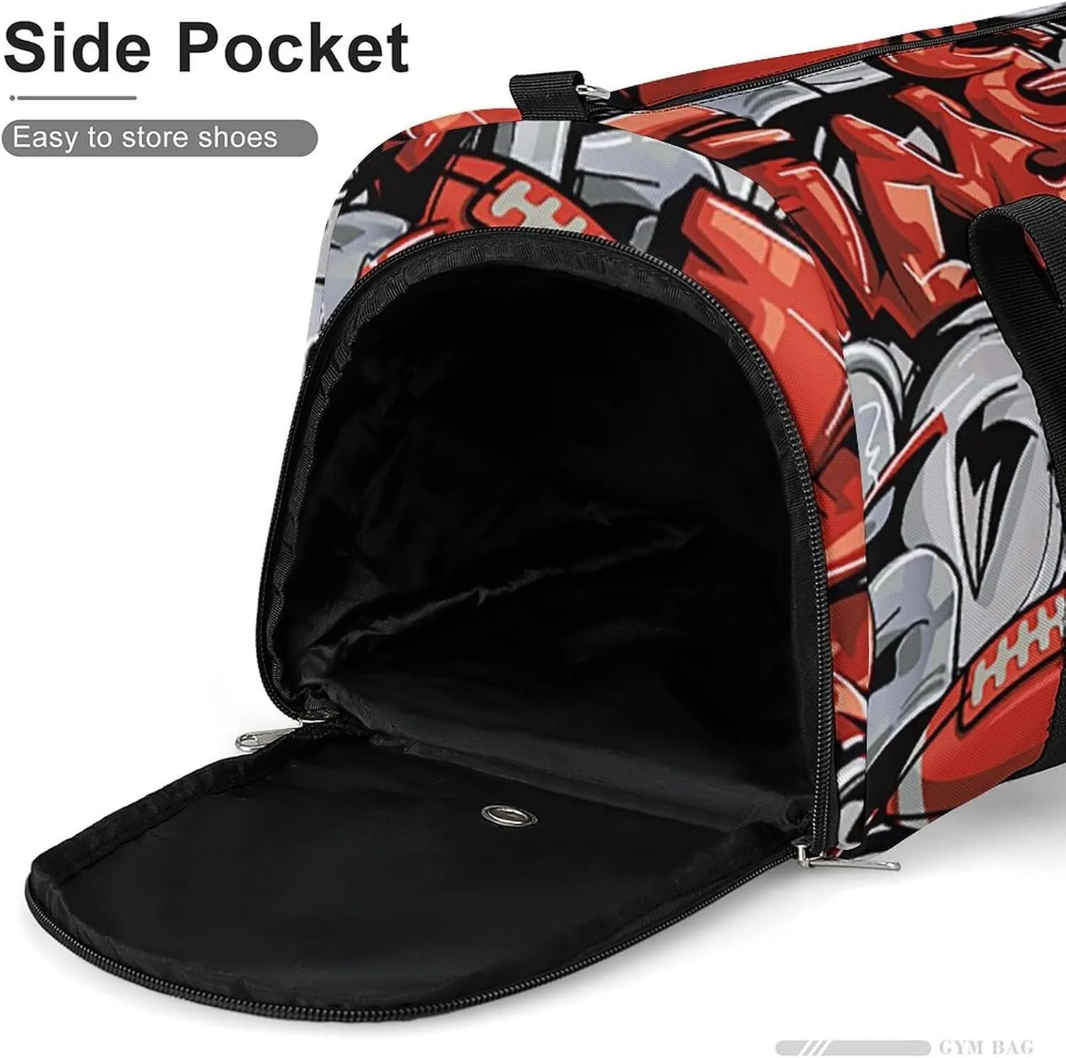 Street Art Style Graffiti with Football Fitness Large Gym Bag for Unisex with Shoe Compartment & Wet Pocket