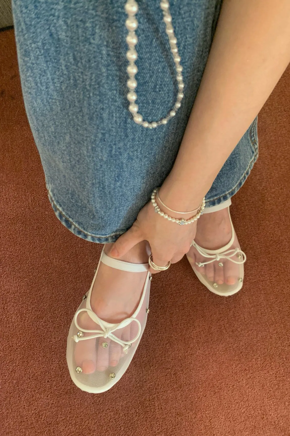 Stud Mesh Flat Shoes
