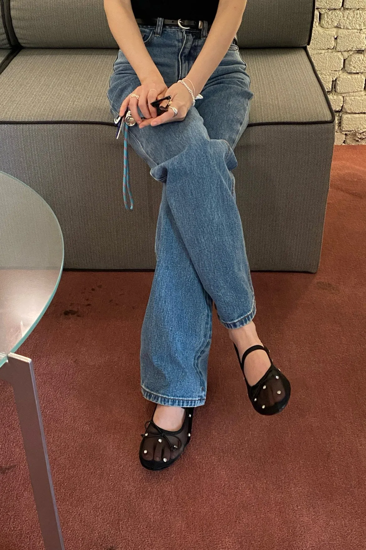 Stud Mesh Flat Shoes