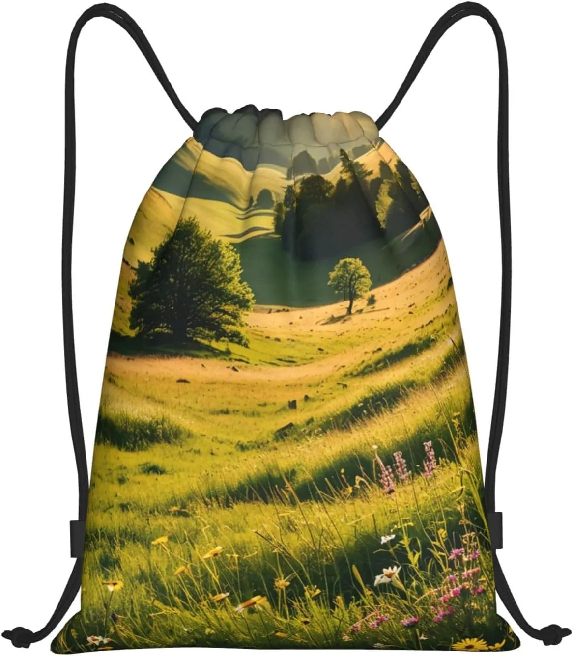 Sunlit Meadows Print Drawstring Bags 210D Polyester Backpack Foldable Sports Drawstring Sack Mini Travel Daypack