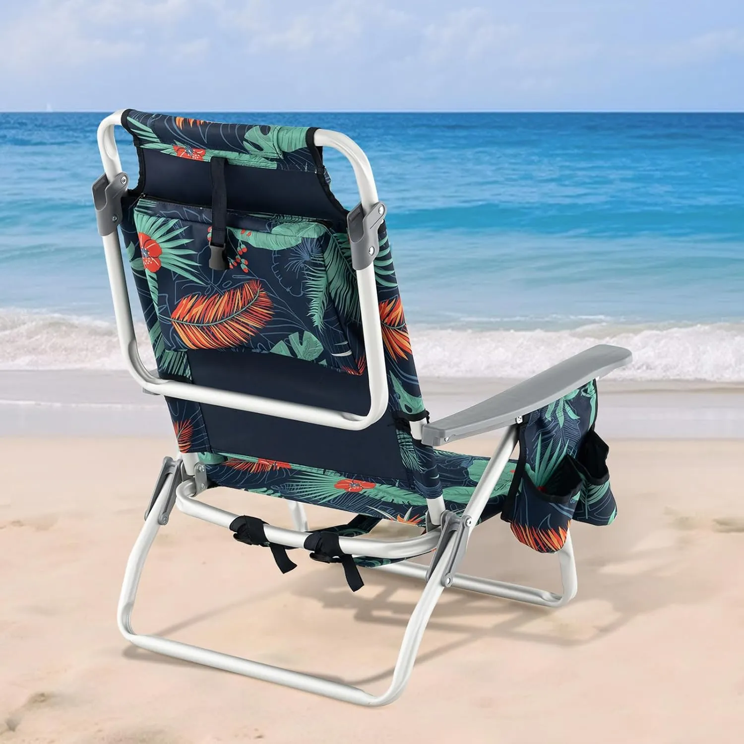 Tangkula Set of 4 Backpack Beach Chair, 5-Position Lay Flat Beach Chairs with Cooler Bag, 2 Cup Holders, Towel Bar, Lightweight Low Folding Beach Chair with Backpack Straps