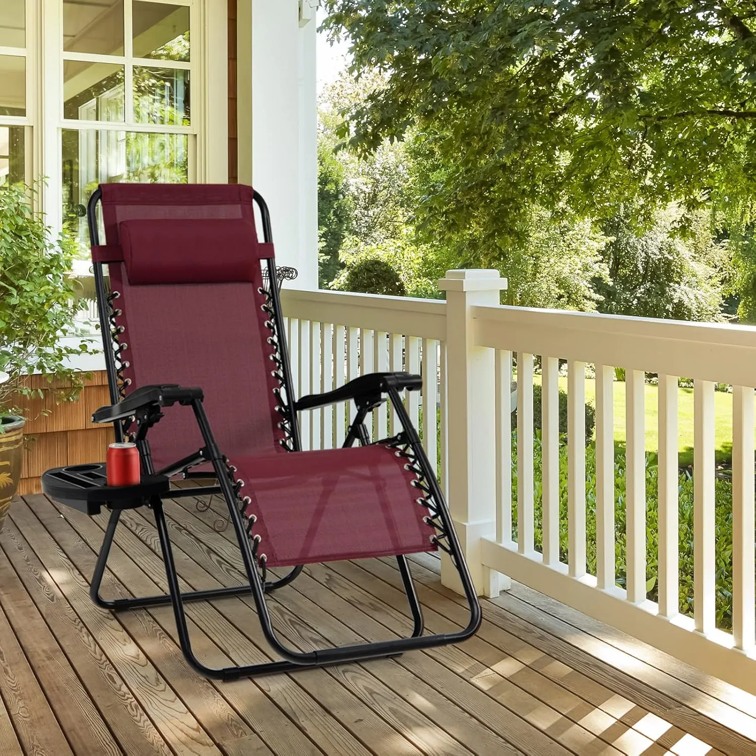 Tangkula Zero Gravity Chair, Folding Patio Lounge Chair Adjustable Outdoor Recliner with Cup Holder, Wide Armrest for Patio Garden Poolside Outdoor Yard Beach, Support 350 lbs (1, Wine)