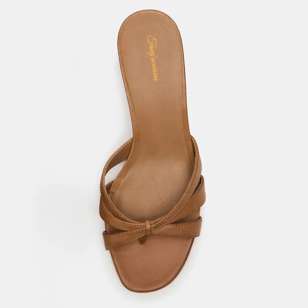 Tang'scuisins Women Cross Strap Open Toe Mule Sandals Slip on Mid Spool Heels Fashion Party Daily Heeled Slides Size 4-16 US
