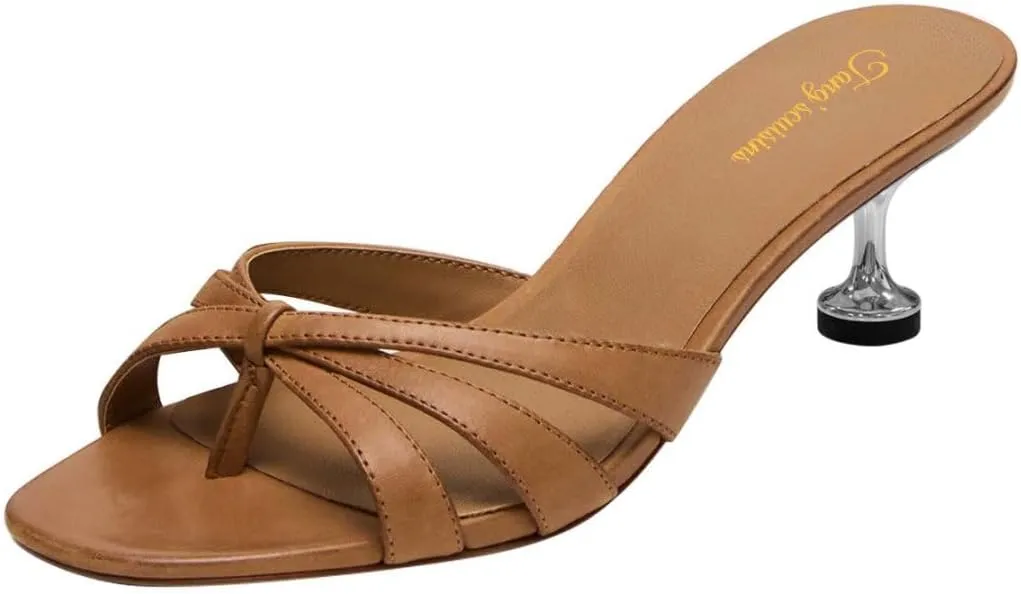 Tang'scuisins Women Cross Strap Open Toe Mule Sandals Slip on Mid Spool Heels Fashion Party Daily Heeled Slides Size 4-16 US