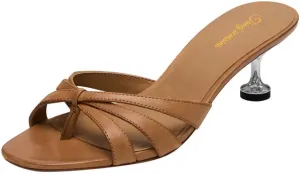 Tang'scuisins Women Cross Strap Open Toe Mule Sandals Slip on Mid Spool Heels Fashion Party Daily Heeled Slides Size 4-16 US