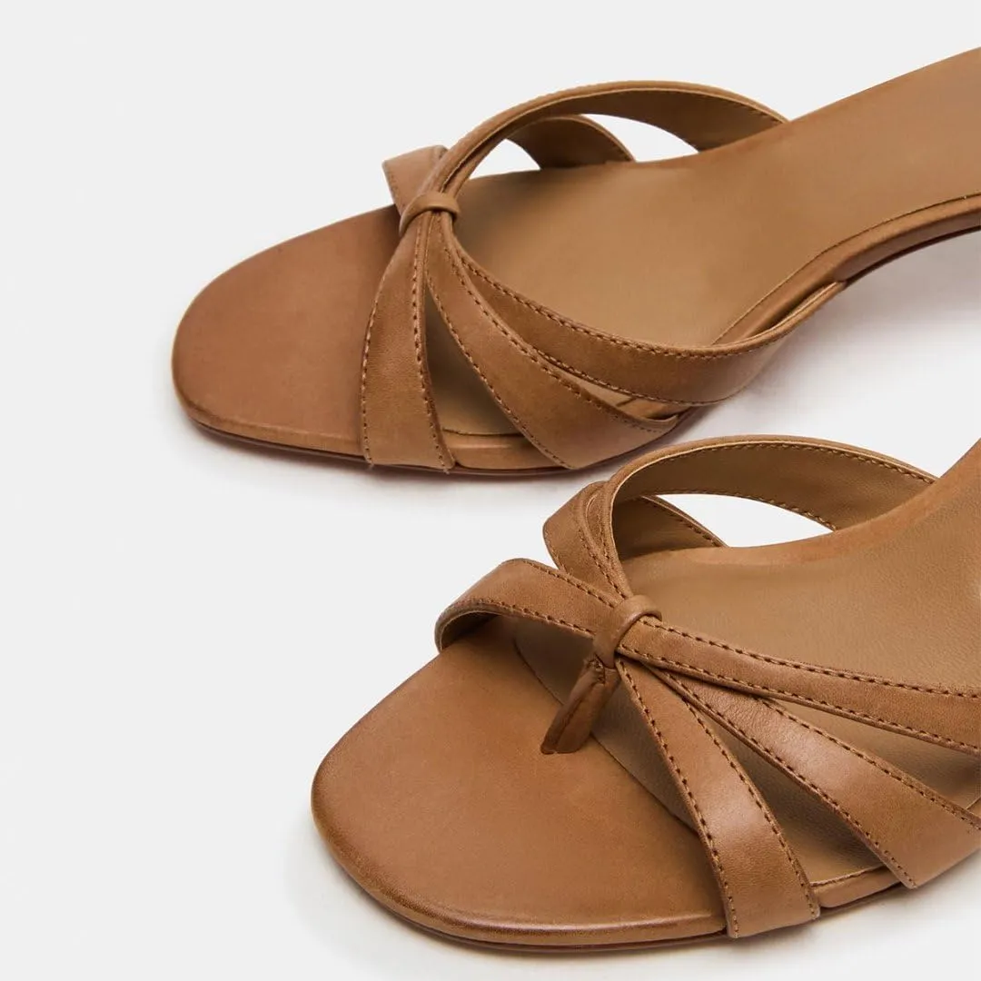 Tang'scuisins Women Cross Strap Open Toe Mule Sandals Slip on Mid Spool Heels Fashion Party Daily Heeled Slides Size 4-16 US
