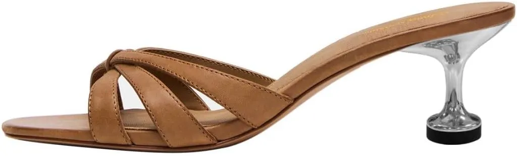 Tang'scuisins Women Cross Strap Open Toe Mule Sandals Slip on Mid Spool Heels Fashion Party Daily Heeled Slides Size 4-16 US