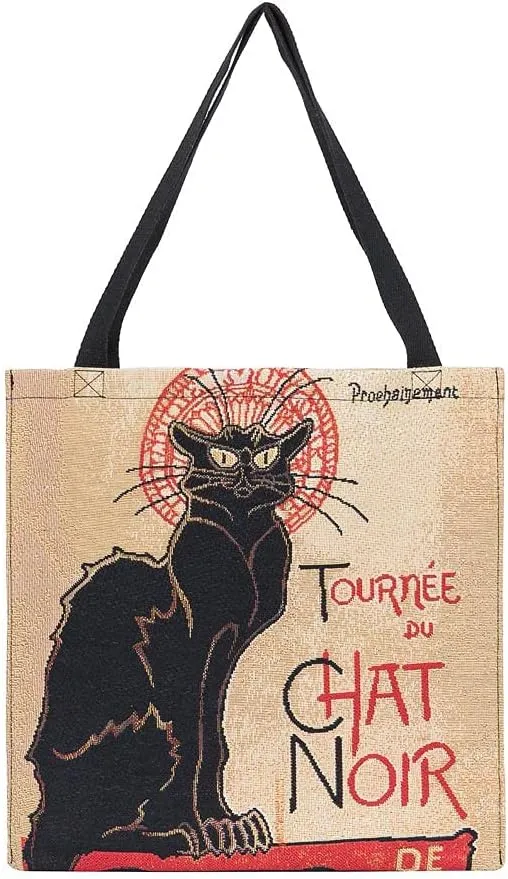 Tapestry Foldable Tote Bag Reusable Shopping Bag Grocery Bag inspired by Theophile Steinlen, Le Chat Noir (GUSS-ART-TS-CHAT)