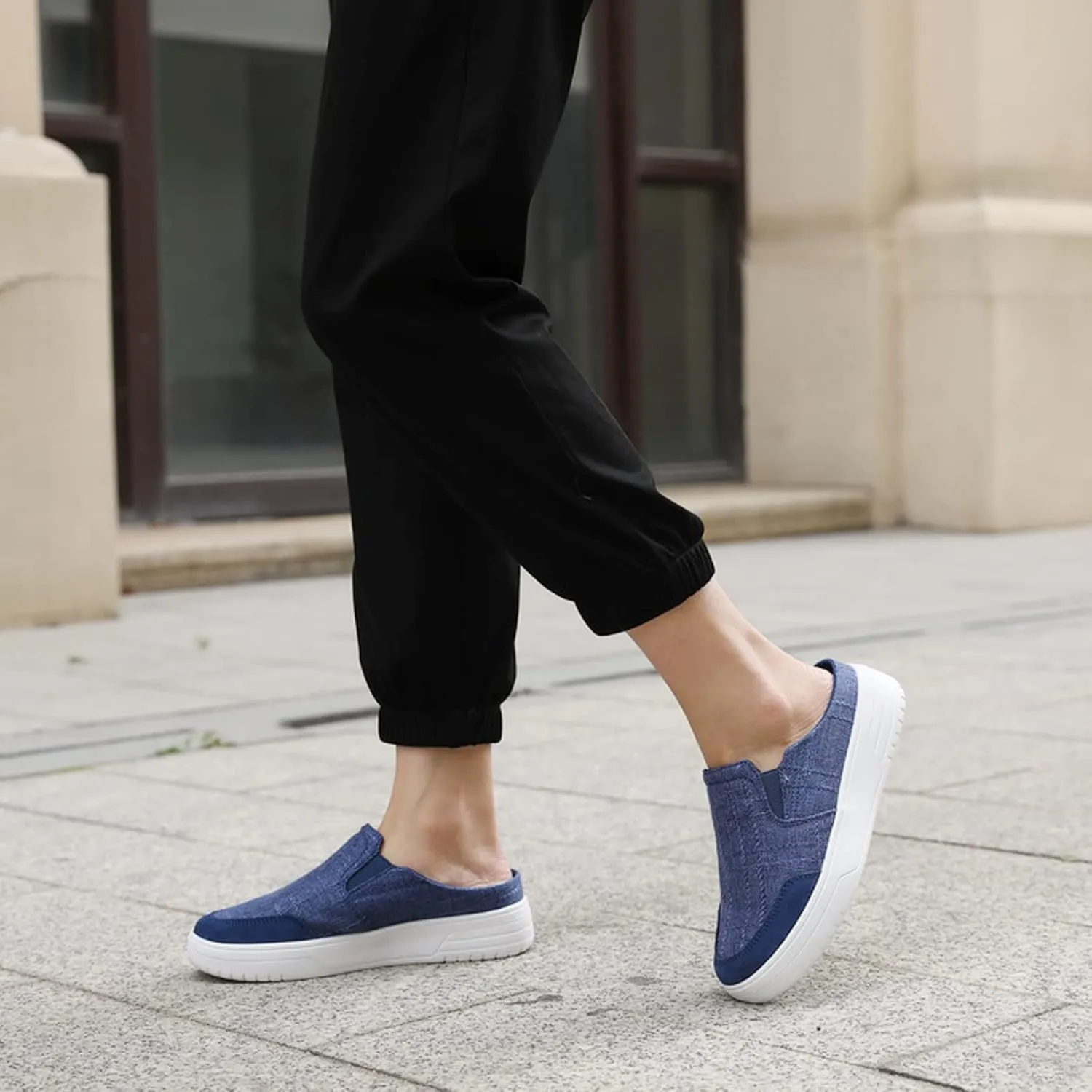 TIDU Women's Orthopedic Shoes Arch Support Slippers for Plantar Fasciitis Diabetic Casual Slip On Mules Comfortable Walking Canvas Loafer