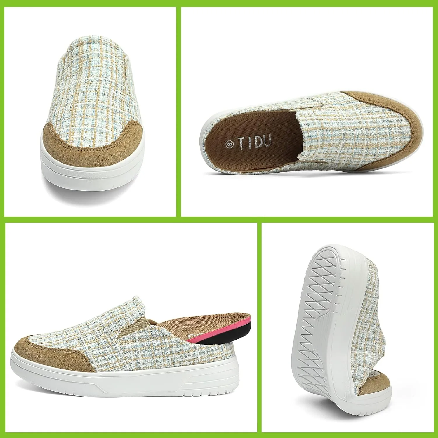 TIDU Women's Orthopedic Shoes Arch Support Slippers for Plantar Fasciitis Diabetic Casual Slip On Mules Comfortable Walking Canvas Loafer
