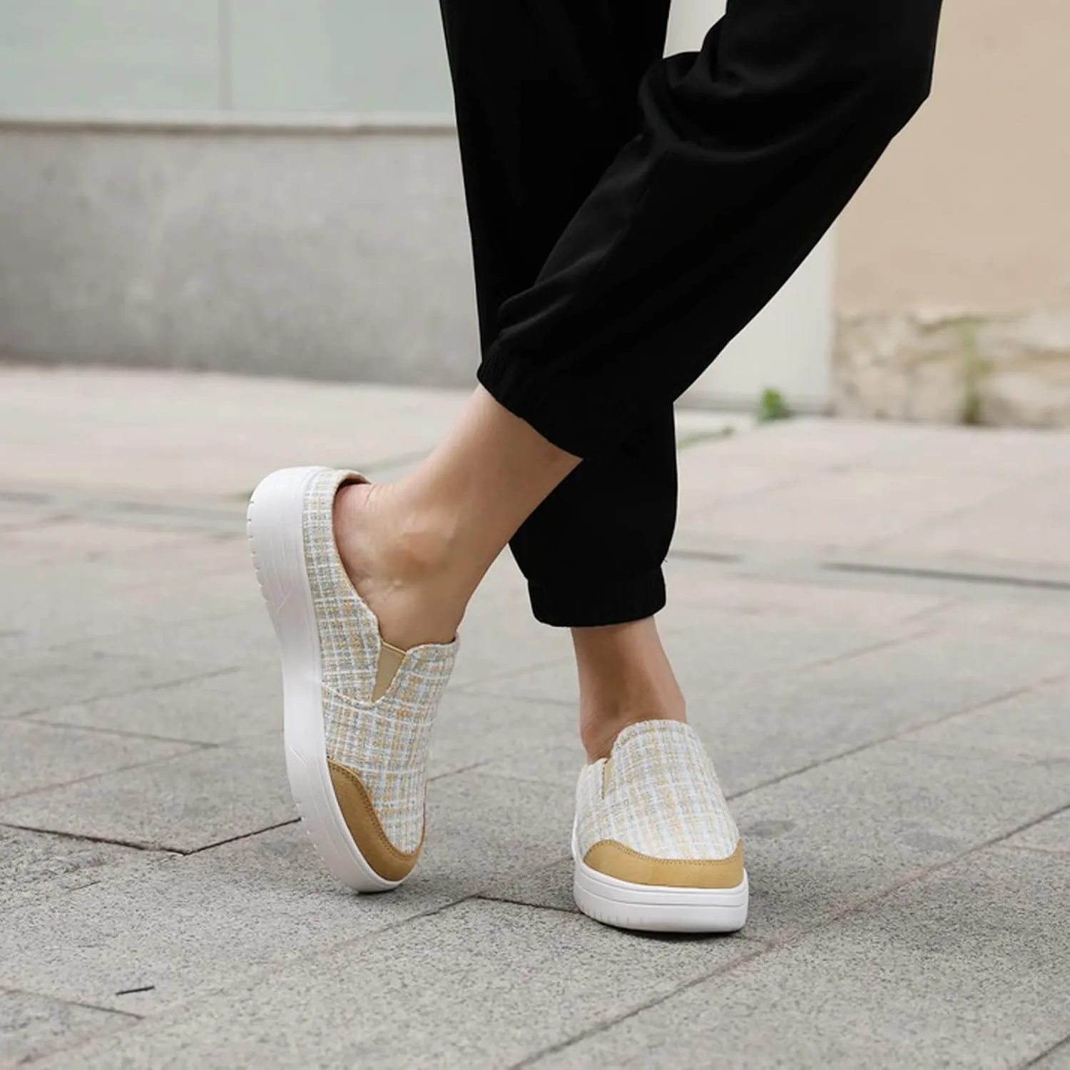 TIDU Women's Orthopedic Shoes Arch Support Slippers for Plantar Fasciitis Diabetic Casual Slip On Mules Comfortable Walking Canvas Loafer