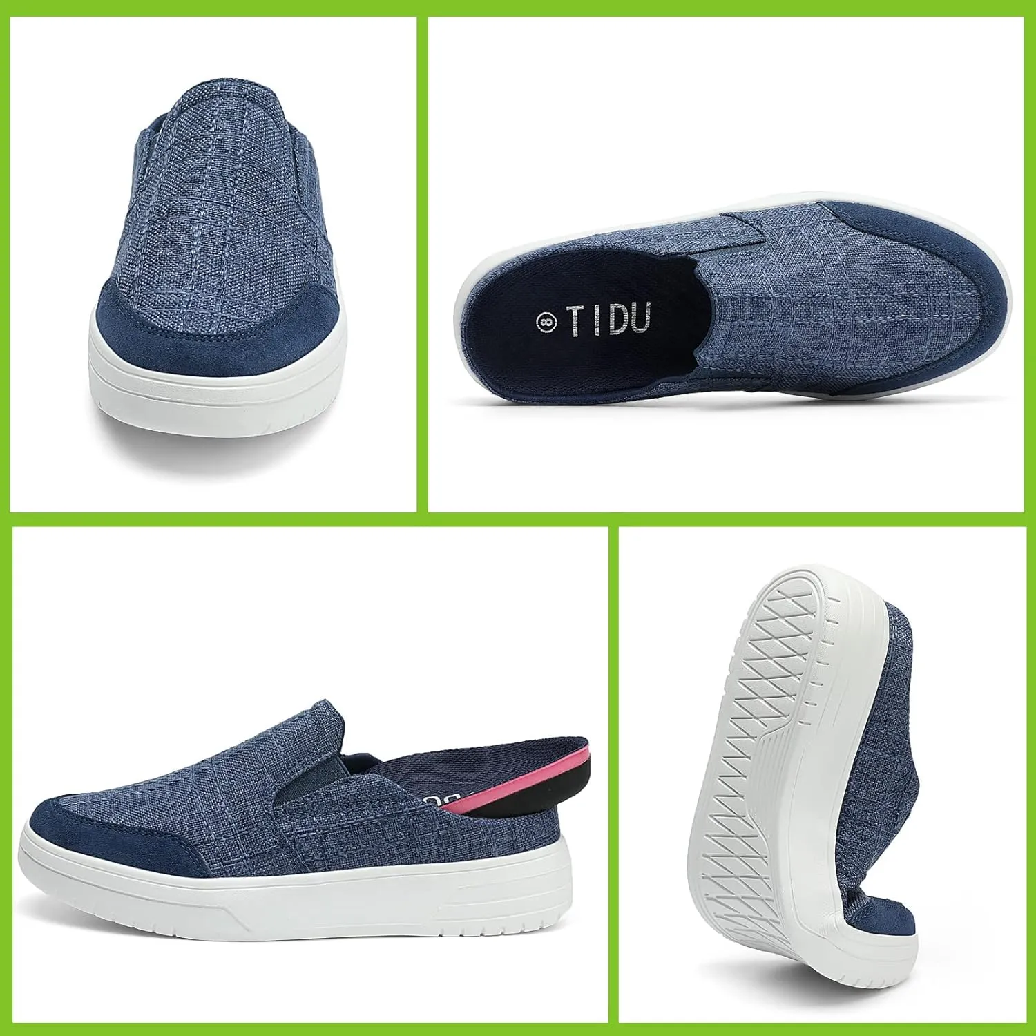 TIDU Women's Orthopedic Shoes Arch Support Slippers for Plantar Fasciitis Diabetic Casual Slip On Mules Comfortable Walking Canvas Loafer