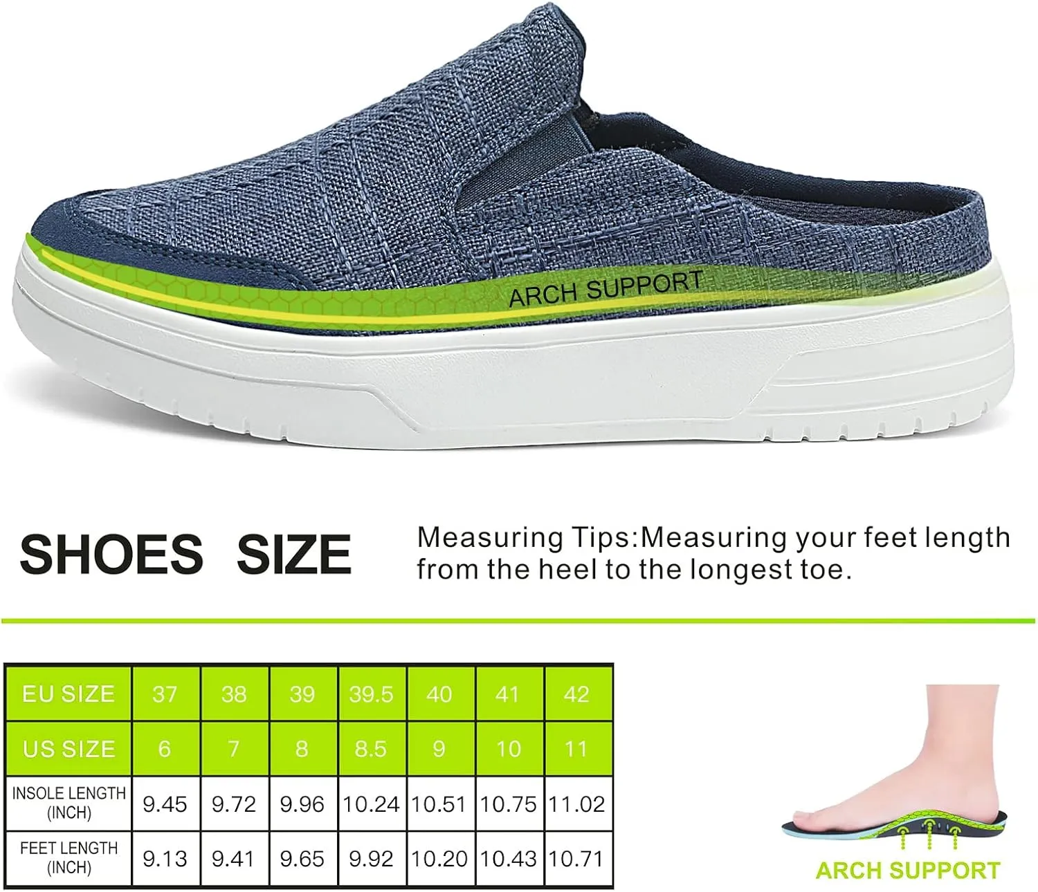 TIDU Women's Orthopedic Shoes Arch Support Slippers for Plantar Fasciitis Diabetic Casual Slip On Mules Comfortable Walking Canvas Loafer