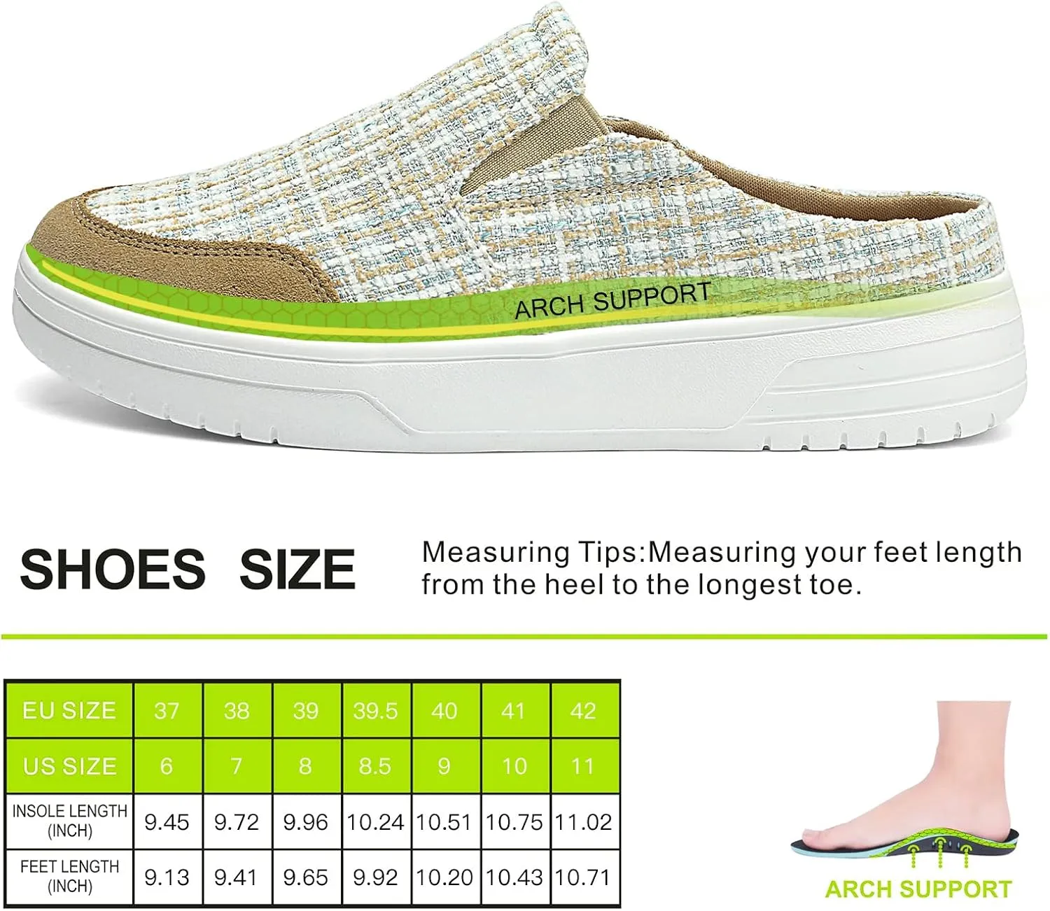 TIDU Women's Orthopedic Shoes Arch Support Slippers for Plantar Fasciitis Diabetic Casual Slip On Mules Comfortable Walking Canvas Loafer