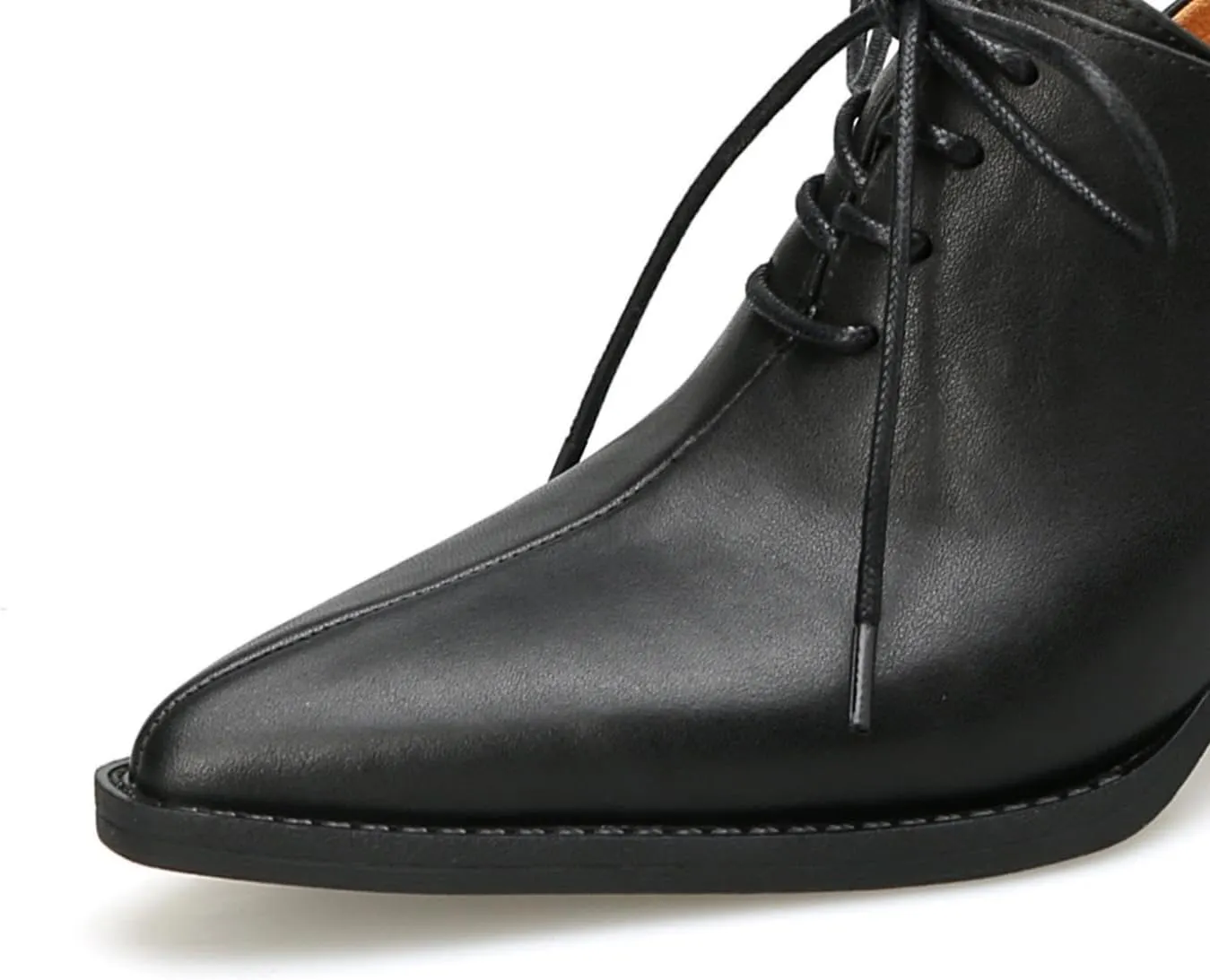 TinaCus Handmade Women's Genuine Leather Lace Up Pointed Toe Stacked Heel Oxford Shoes
