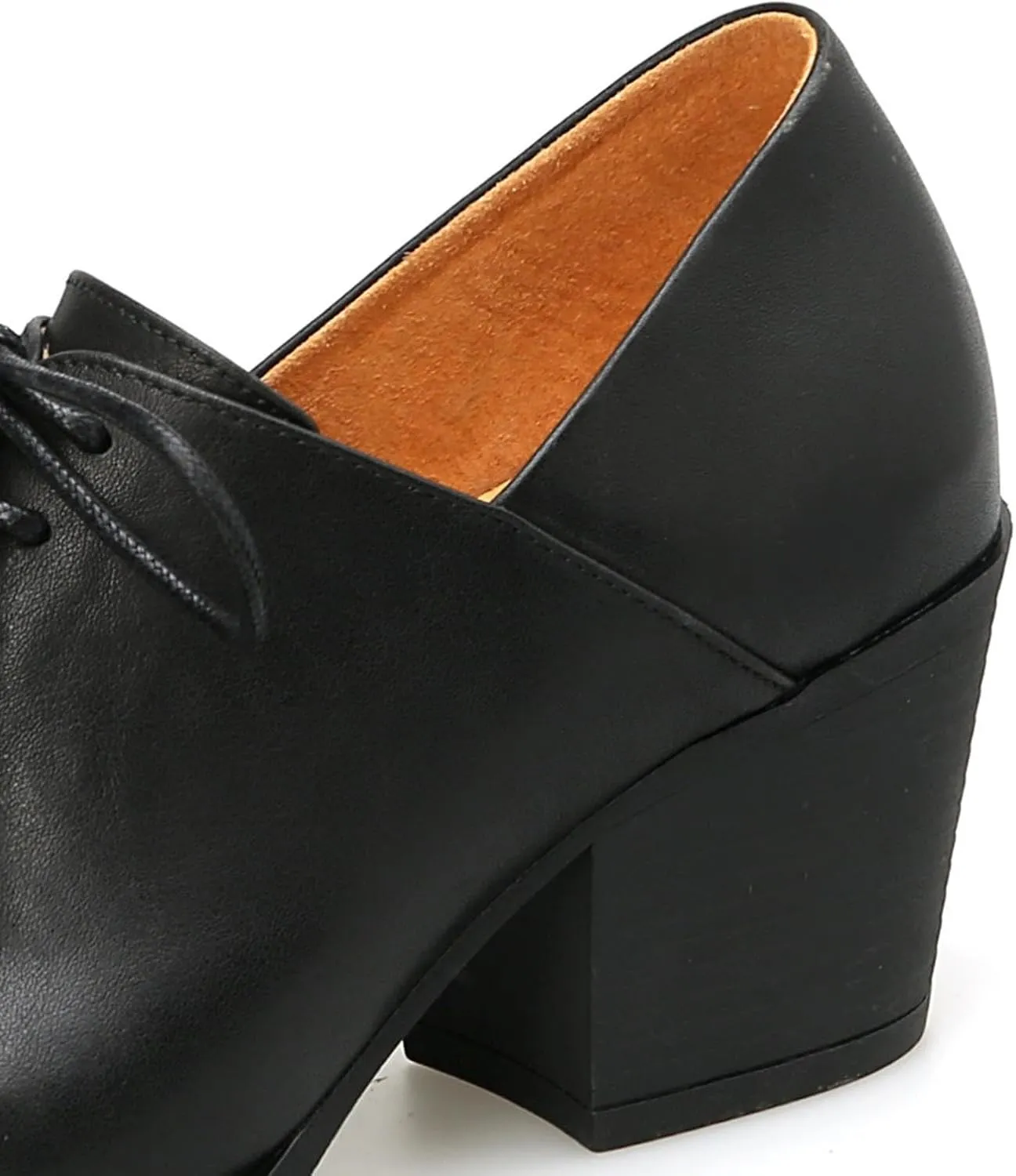 TinaCus Handmade Women's Genuine Leather Lace Up Pointed Toe Stacked Heel Oxford Shoes