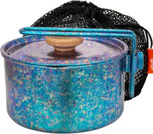 TiTo Titanium Camping Pot Lunch Box with Lid & Folding Handle Ultralight Portable Outdoor Heated Bowl for Hiking Backpacking Picnic Travel Adventure Cookware Bento Box