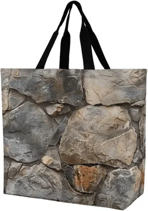 Tote Bag Grocery Bag for Women Shopping Bag Realistic Stone Wall Handbags Beach Bag Shoulder Bag for Shopping