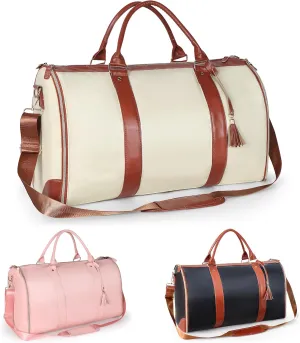 Travel Garment Bag Stylish Large PU Leather Suit Bag Convertible Garment Bags for Travel with Shoe Pouch 2 in 1 Foldable Duffle Bag