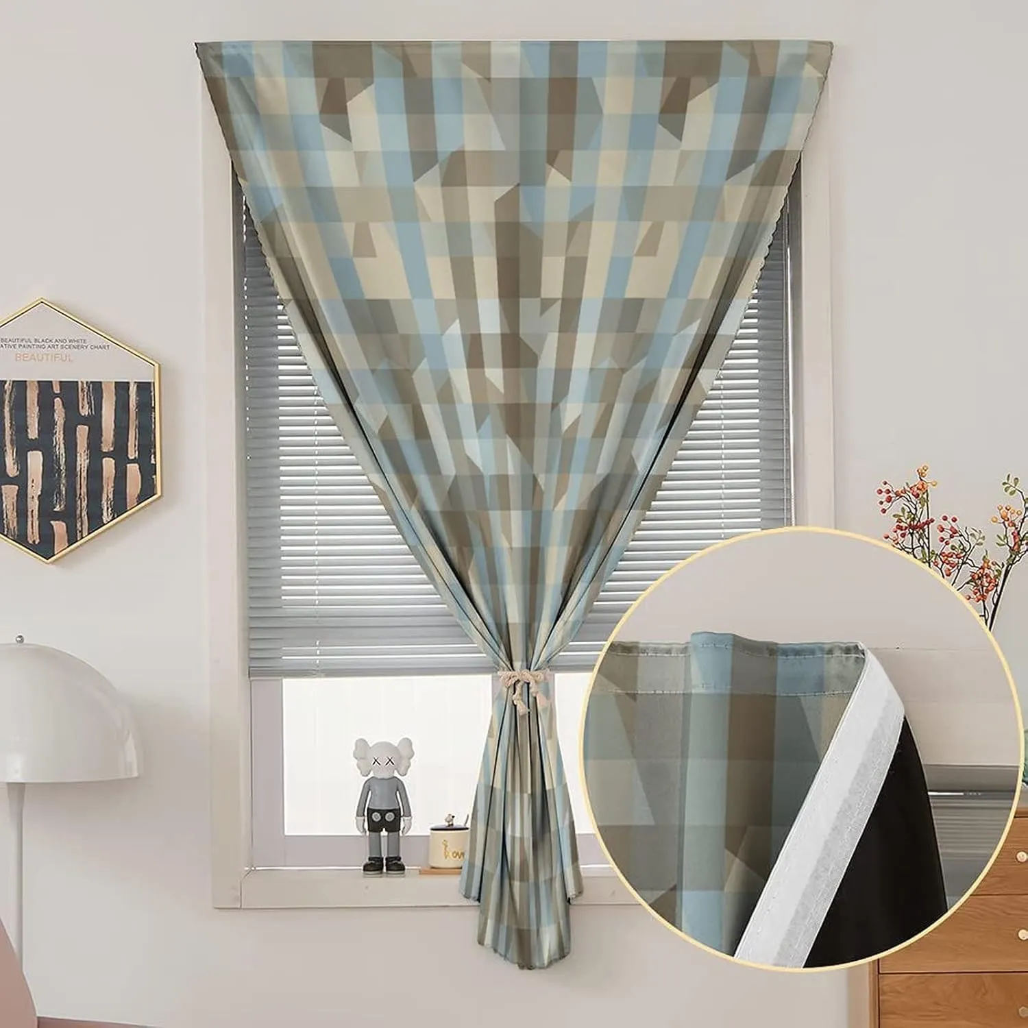 Travel Windows Blackout Curtain, Geometric Curtain Shades, Modern Fractal Look with Vertical Line Pattern Print Adjustable Temporary Blackout Shades,47W x54L Inch, for Bathroom Living Room Bedroom