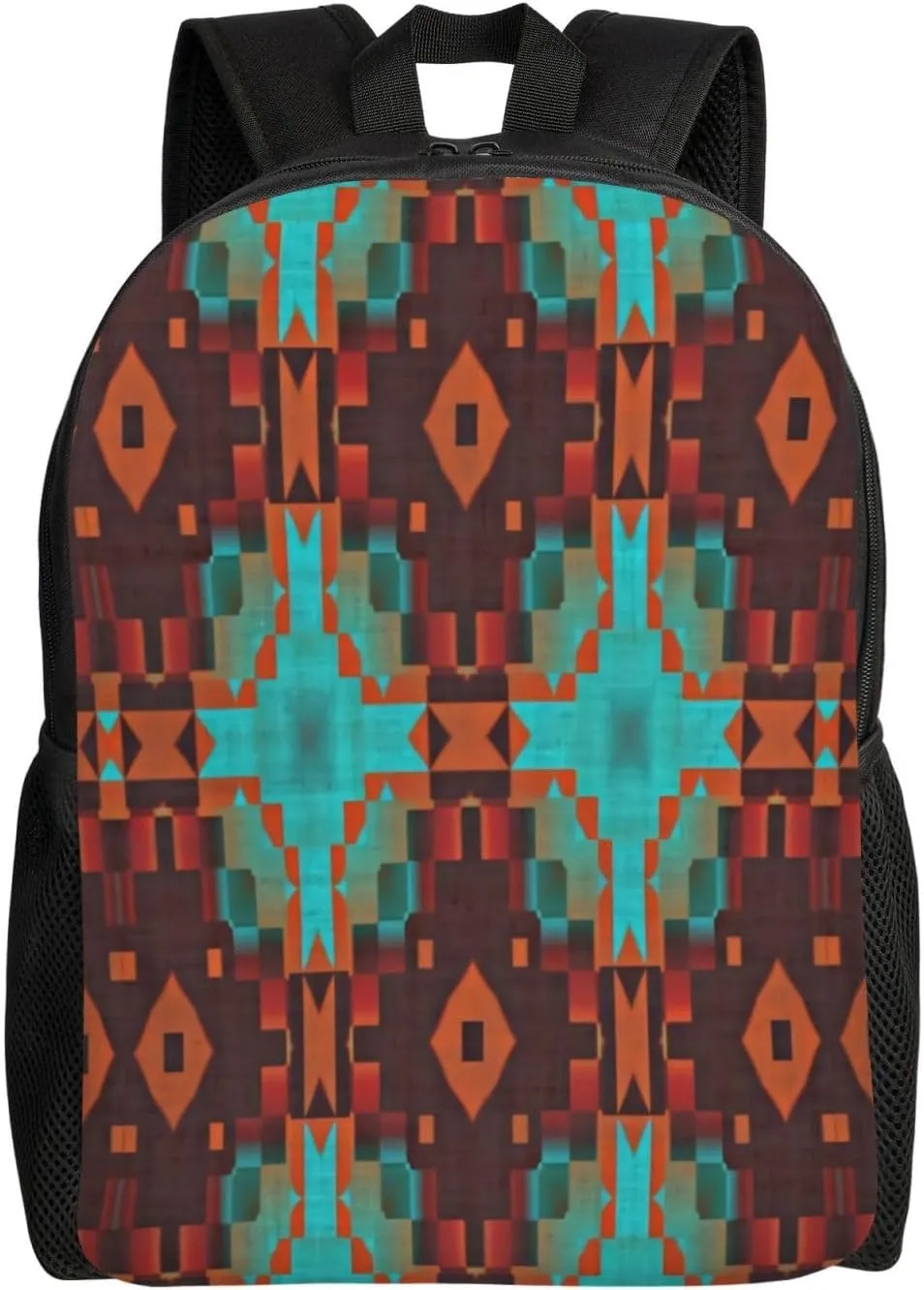 Turquoise Teal Orange Red Tribal Mosaic Minimalist Laptop Backpack – Waterproof Business Travel Bag, Breathable Design, Modern Work & Leisure