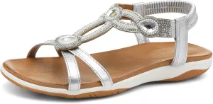 UBFEN Flat Sandals For Women Dressy Walking Comfortable Sandal With Rhinestone Braid Elastic Strap Summer Vacation