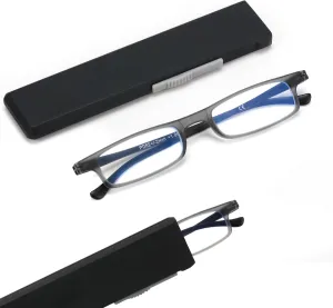 Ultra thin Lightweight Folding Reading Glasses Women Men TR90 Blue Light Blocking Anti UV/Eyestrain Foldable Compact Computer Readers Portable Unique Stretchable Slim Flat case Gunmetal  1.0