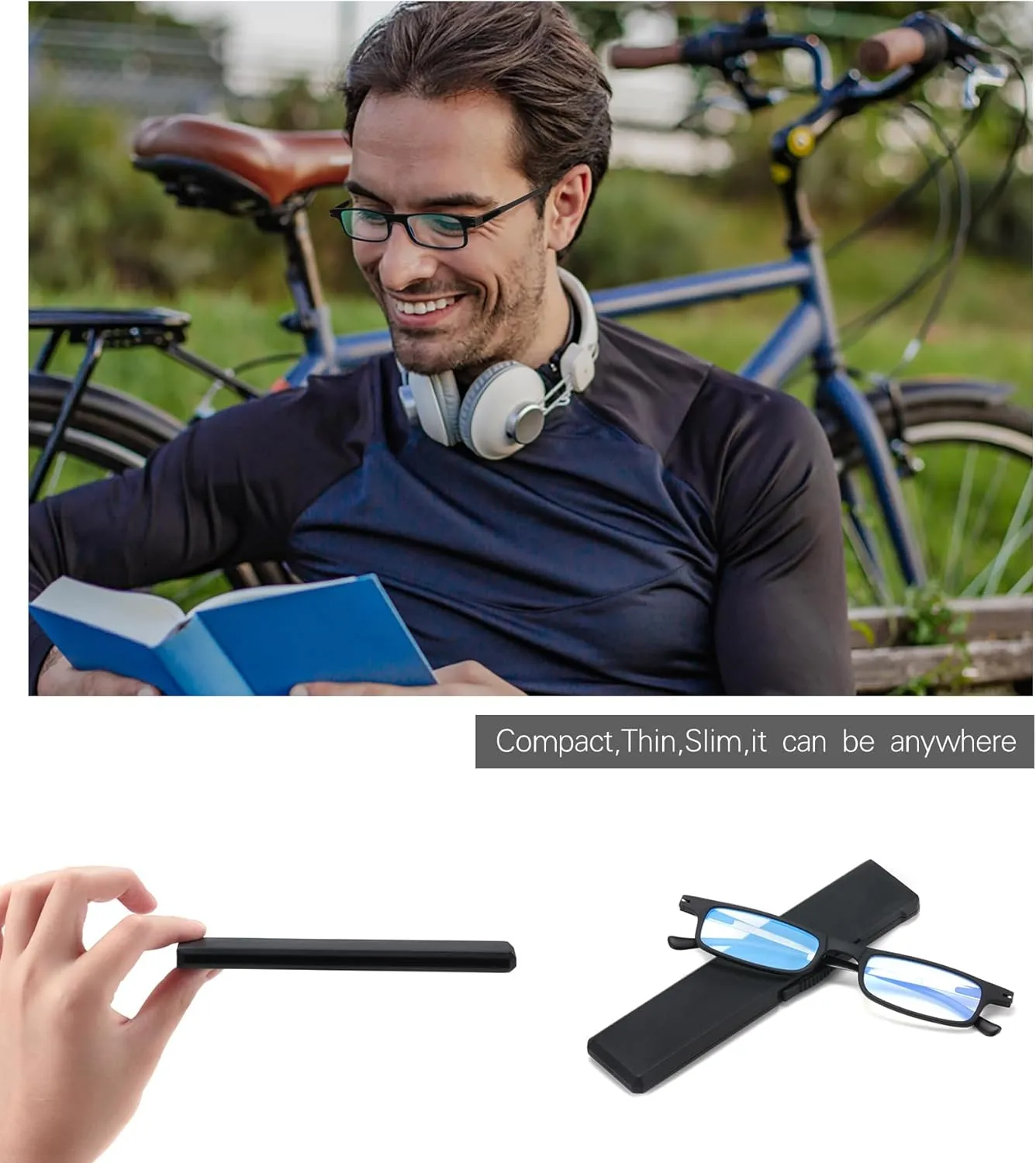 Ultra thin Lightweight Folding Reading Glasses Women Men TR90 Blue Light Blocking Anti UV/Eyestrain Foldable Compact Computer Readers Portable Unique Stretchable Slim Flat case Gunmetal  1.0