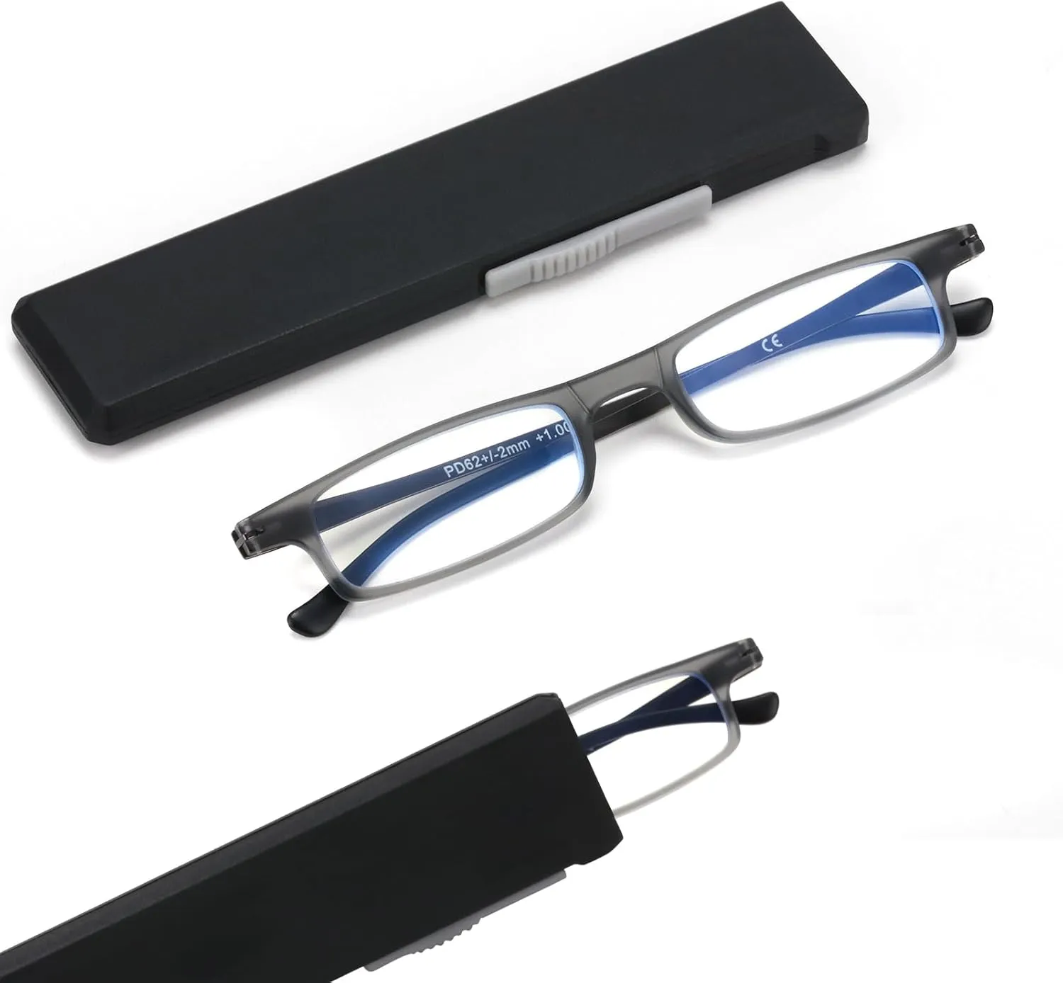 Ultra thin Lightweight Folding Reading Glasses Women Men TR90 Blue Light Blocking Anti UV/Eyestrain Foldable Compact Computer Readers Portable Unique Stretchable Slim Flat case Gunmetal  1.0